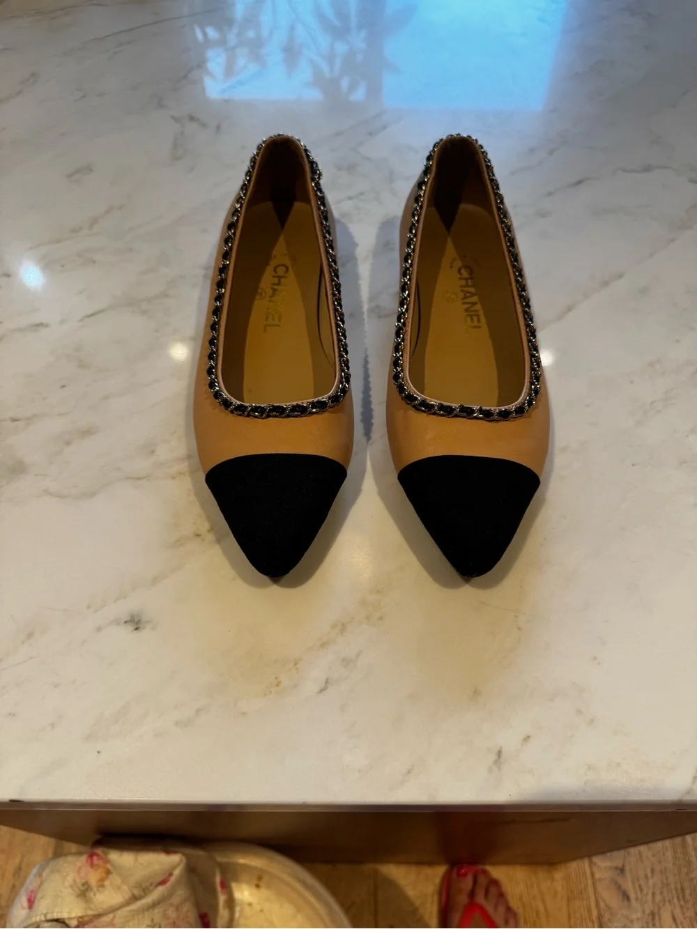 Chanel 2020 Chain Trim CC Logo Ballet Flats
